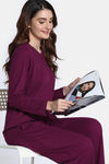 Zivame Knit Cotton Pyjama Set - Plum Caspia — thumbnail 1